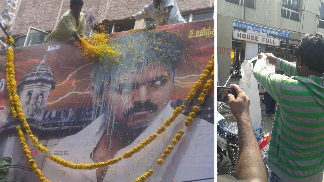 fans paal abhishekam for Vijay cut out